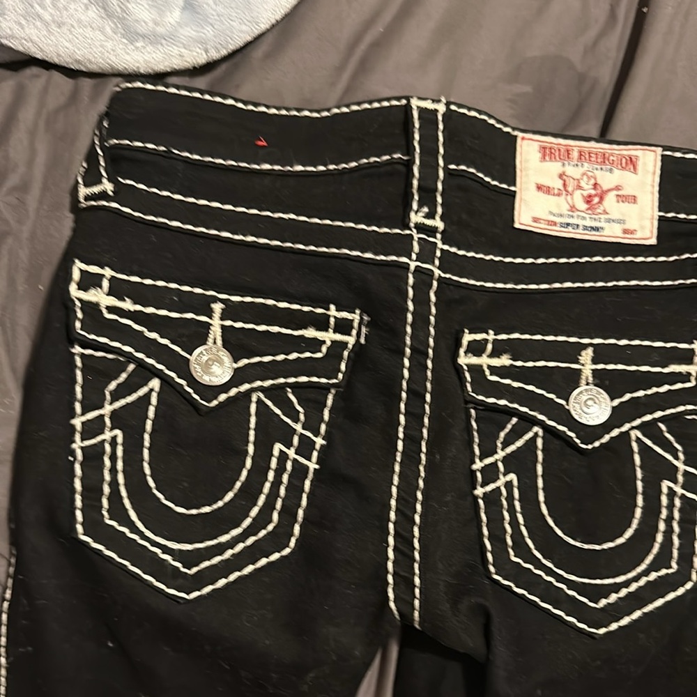 True Religion Women's Black Skinny Jeans with White Stitching